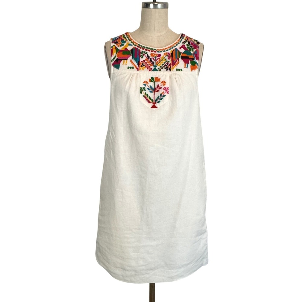 Madewell x JM Dry Goods La Paloma Linen Dress Cross Stitch Size XS